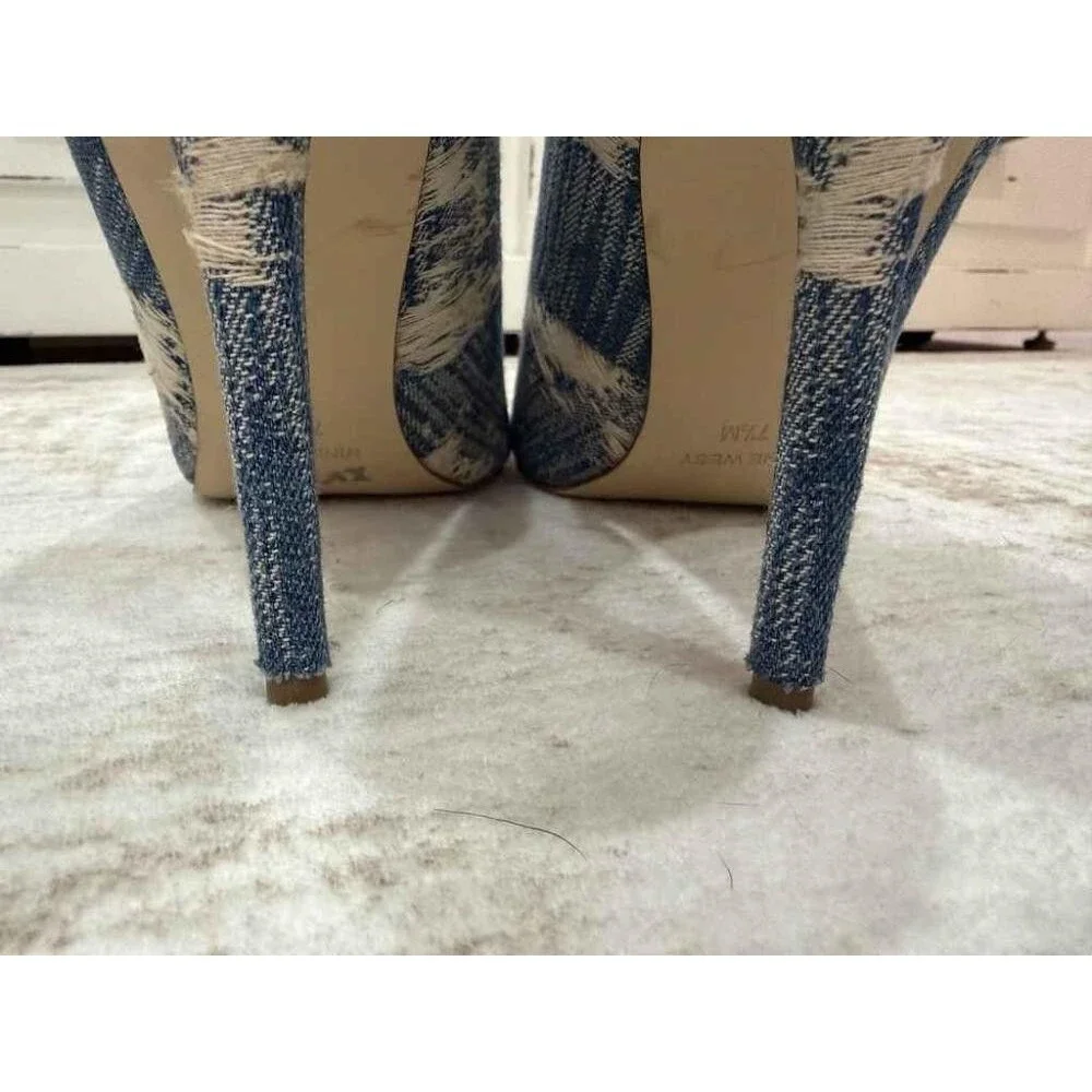Nine West Fresh Pointed Toe Distressed Denim Pumps Heels 7.5